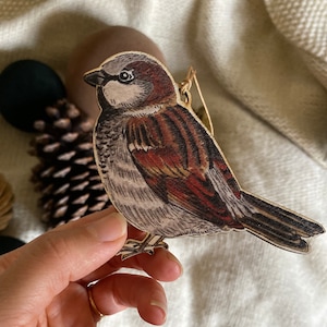 Sparrow Wooden Decoration: Double Sided Bird Keepsake