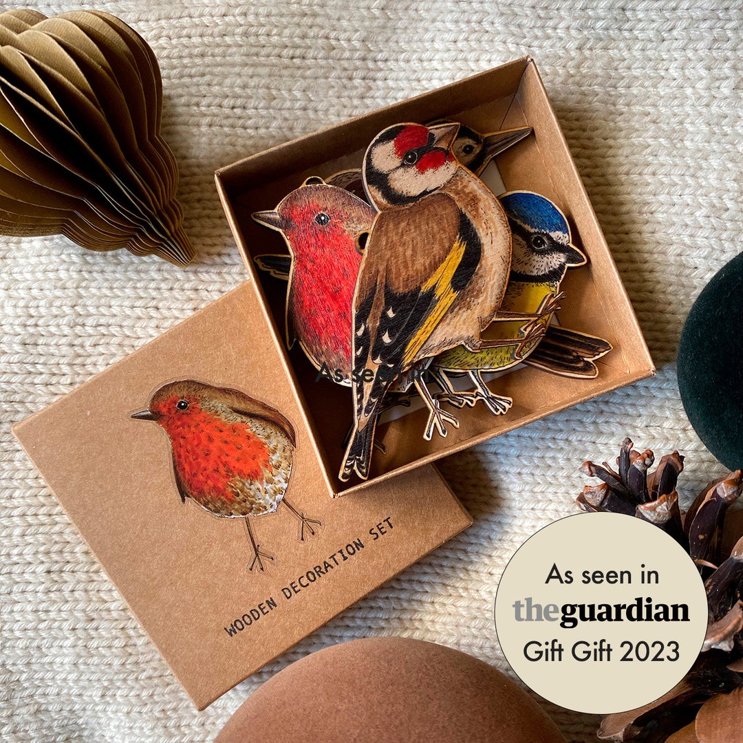 British Garden Bird Wooden Decoration Gift Box Set | 5 Piece Set of ...