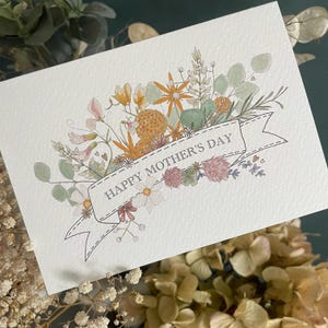 Happy Mother's Day watercolour illustrated floral design with envelope, blank inside, beautiful textured stock for a luxury feel