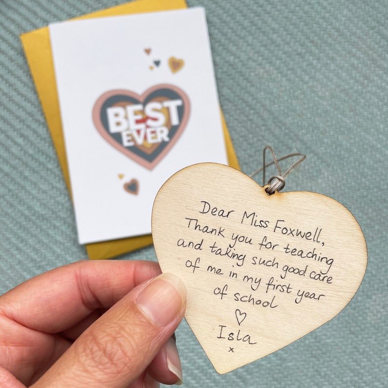 Best Ever card with removable heart shaped wooden decoration Teacher end of year gift, best friend card with keepsake image 2