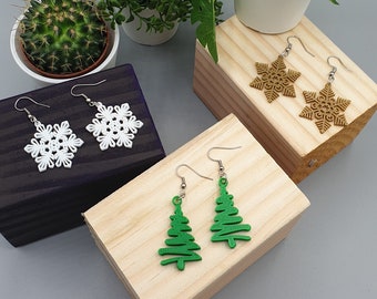 boucles d'oreilles Noël flocon sapin,idée cadeau, femme, anniversaire, automne, hiver, tendance, noël Merry Christmas, fille réveillon