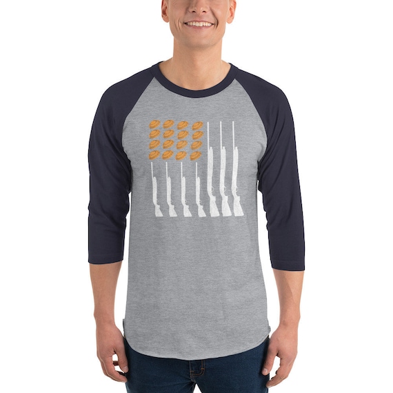 Trap Shooting, Flag, Raglan Sleeve, T-Shirt, Shooting Sports, Sporting Clays, Shotguns, Clay Pigeons, Skeet shooting, US Flag