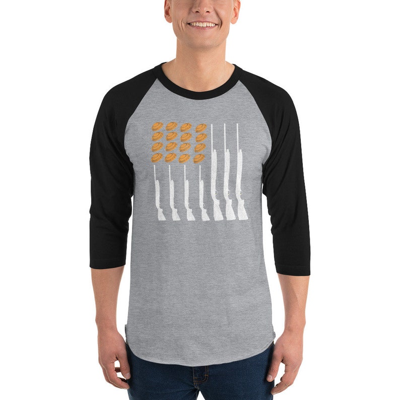 Trap Shooting, Flag, Raglan Sleeve, T-Shirt, Shooting Sports, Sporting Clays, Shotguns, Clay Pigeons, Skeet shooting, US Flag image 3