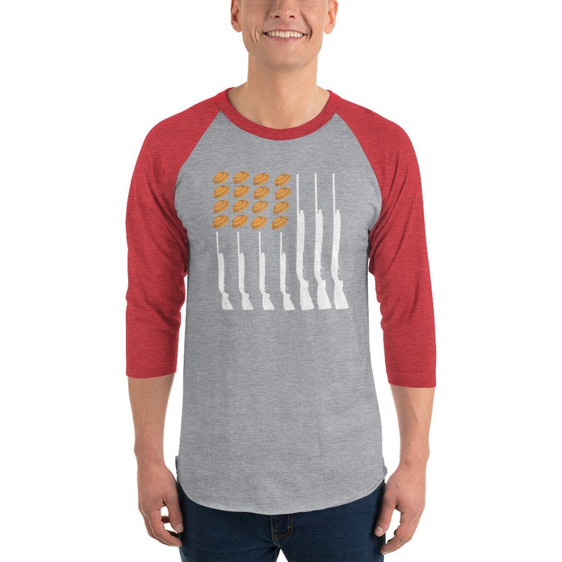 Trap Shooting, Flag, Raglan Sleeve, T-Shirt, Shooting Sports, Sporting Clays, Shotguns, Clay Pigeons, Skeet shooting, US Flag image 5