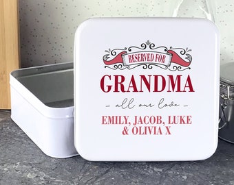 Sweet cakes biscuit tin Personalised metal storage tin gift idea WTIN-17 Reserved for grandma mummy auntie nanny