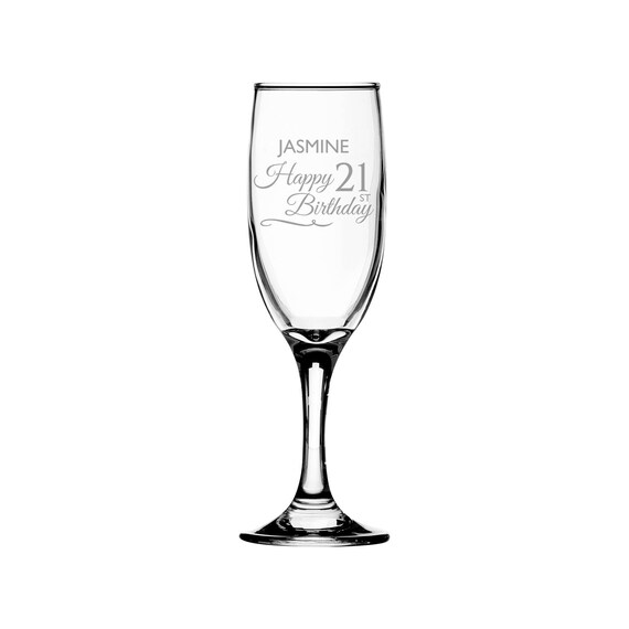 PERSONALISED Engraved Birthday Gift Present Wine Shot Flute Glass 40th 18th 21st