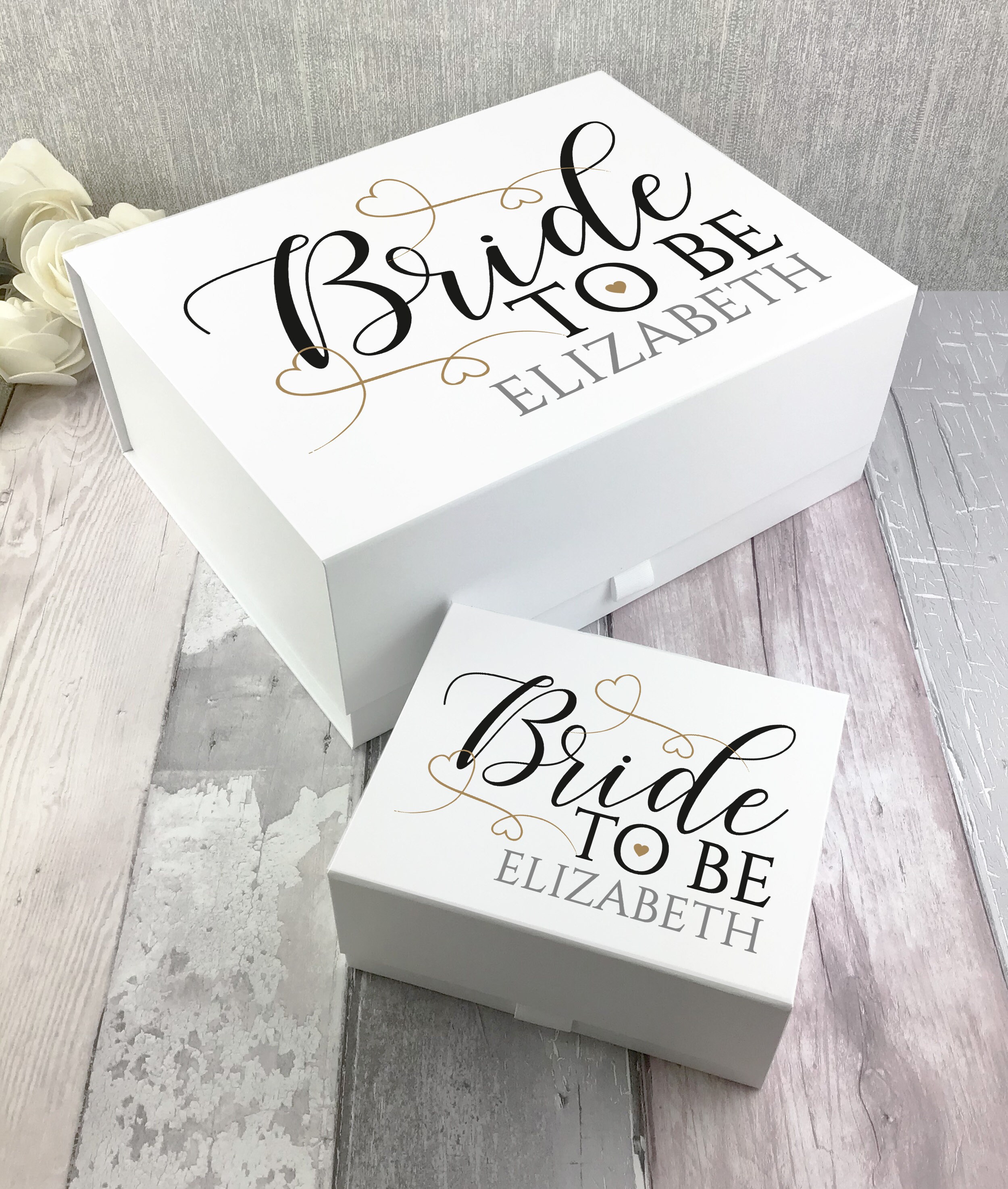 Personalised bride to be a4 white and rose gold gift box
