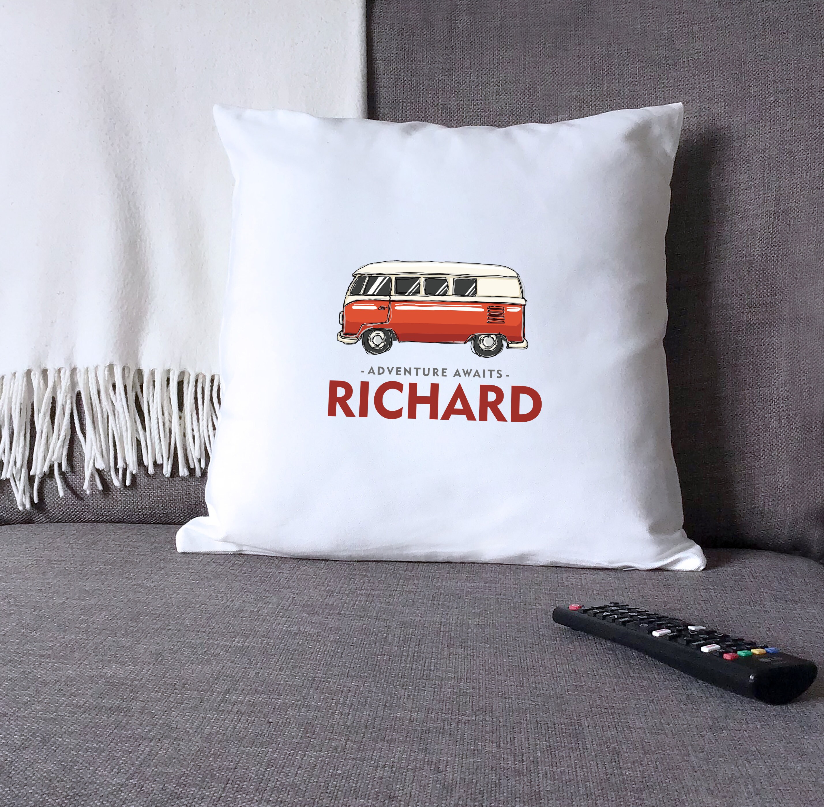 Personalised Campervan Cushion For her. Pink VW Gift So the adventure begins. 