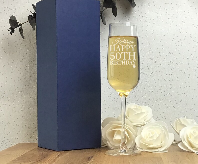 Engraved 50th birthday glass flute personalised champagne Etsy