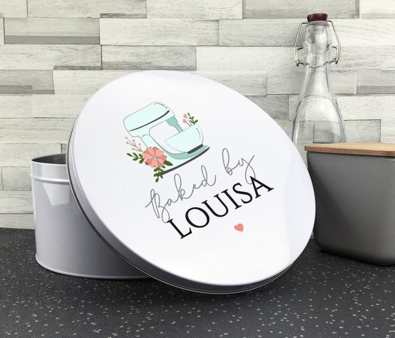 Personalised CAKE TIN baking gift. Baked by. Biscuit tin