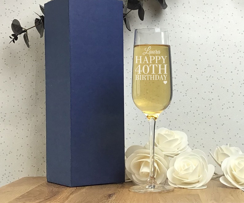 Engraved 40th birthday glass flute personalised champagne Etsy
