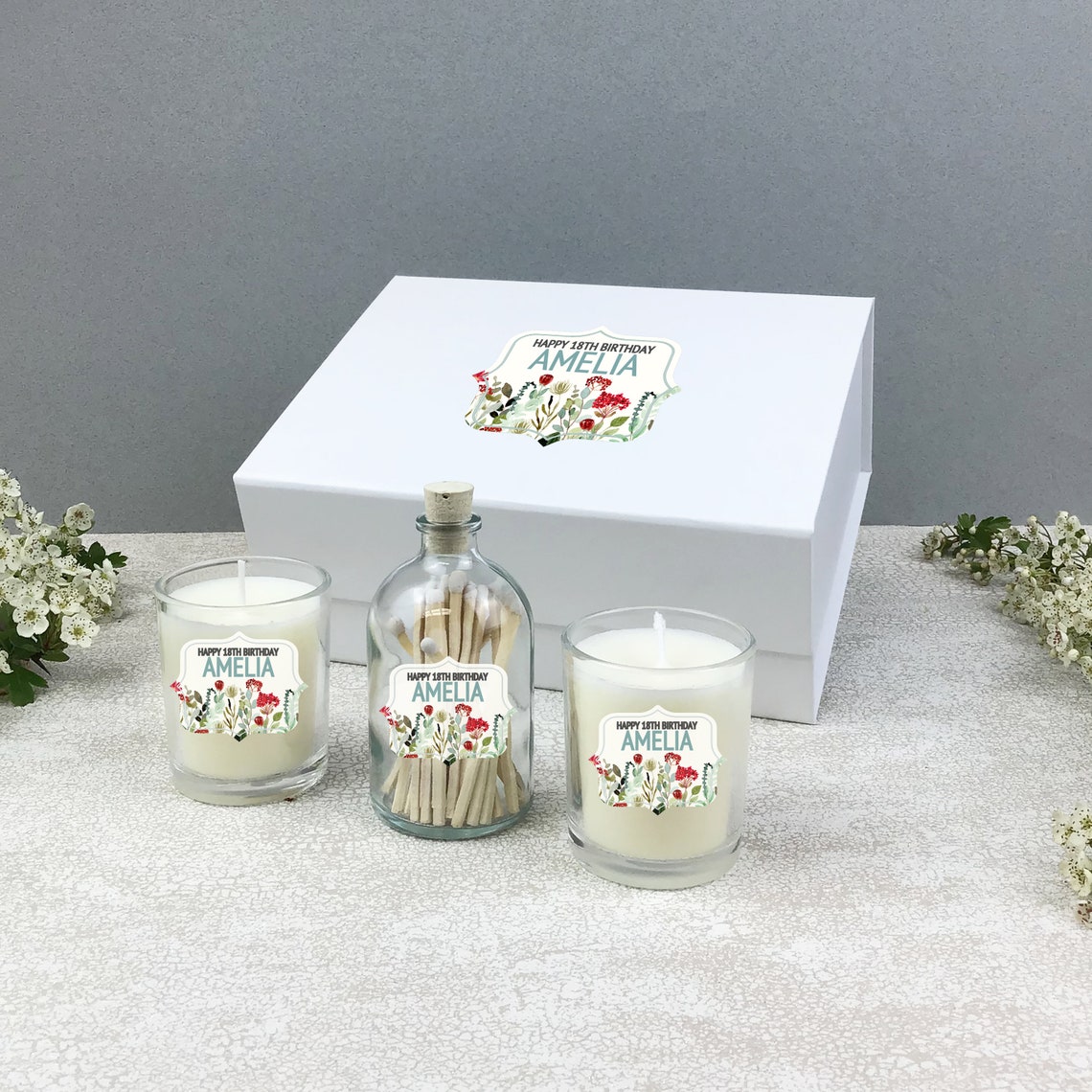 Personalised BIRTHDAY scented candle gift hamper set Etsy