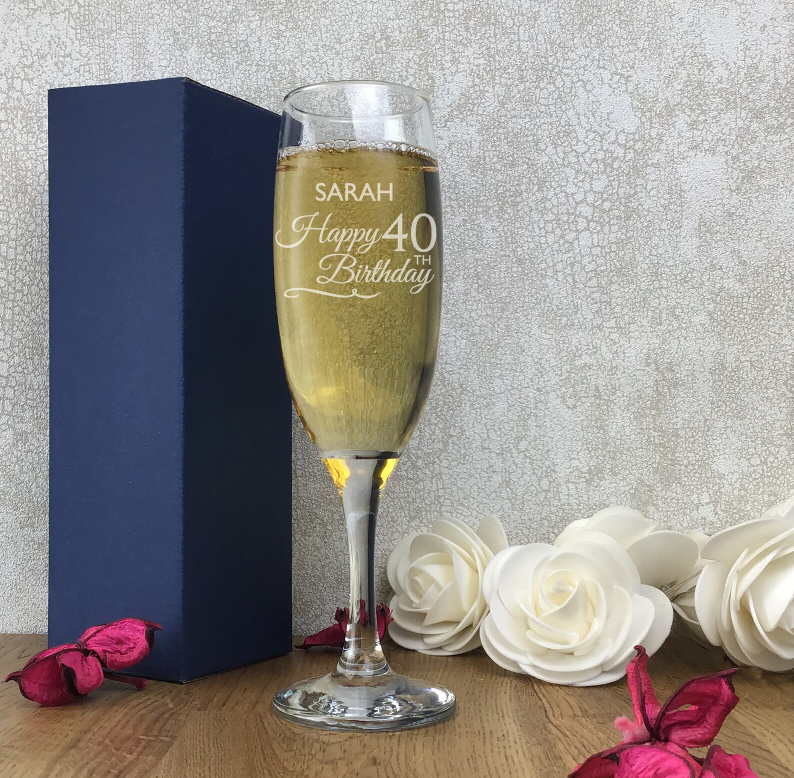 Engraved 40th birthday glass flute personalised champagne Etsy