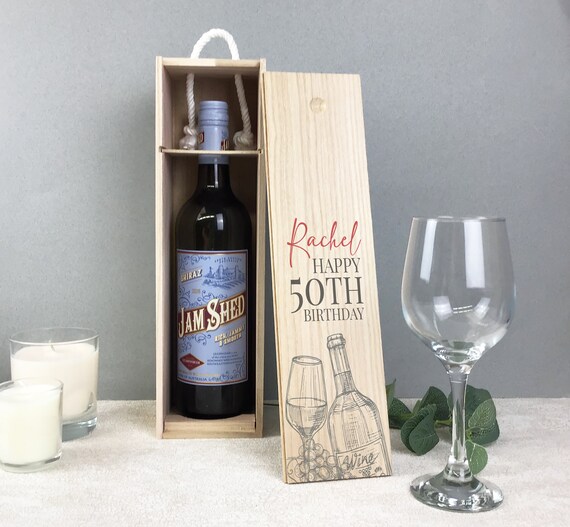 Personalised happy birthday wine box wooden gift box bottle Etsy
