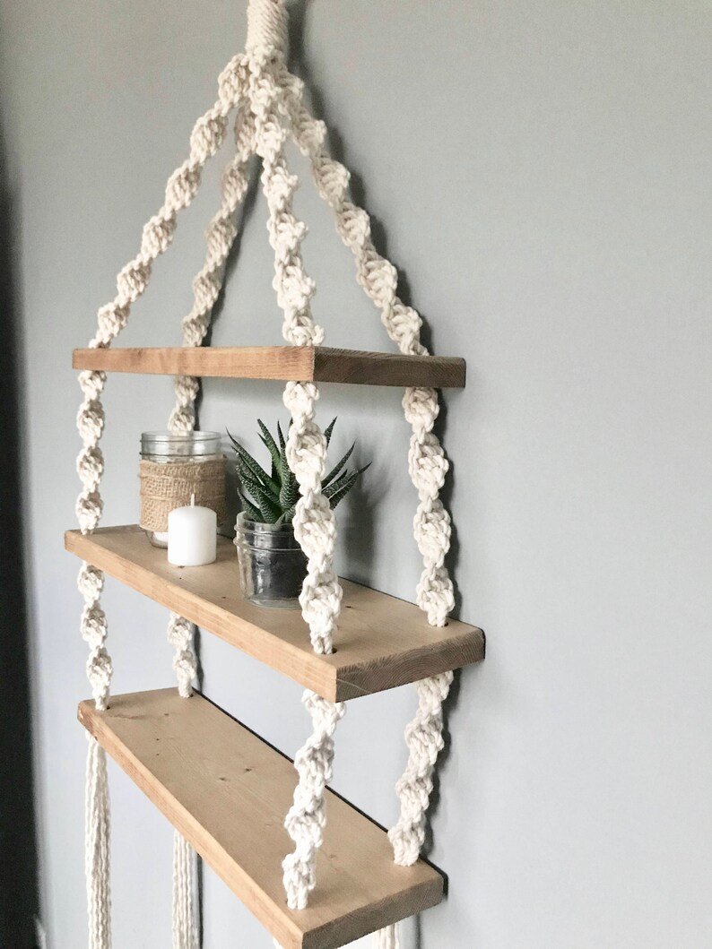 Twisted Macrame Hanging Shelf // Wooden Hanging Shelf // Boho Etsy