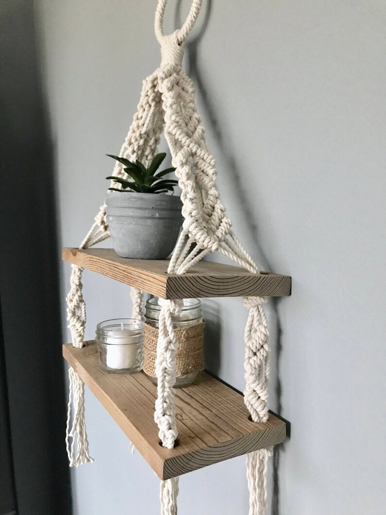 Macrame Double Hanging Shelf // Wooden Hanging Shelf // Boho Etsy