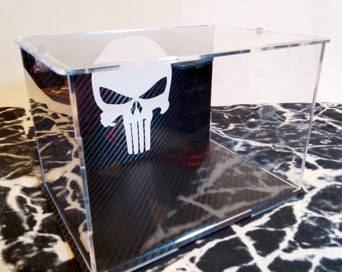 Perspex Display Case - Dustproof Cases - Display Cube - 3D Carbon Vinyl Wraped - The Punisher