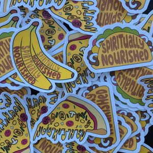 Calcomanías de vinilo para pizza, tacos y plátanos espiritualmente nutridos Iglesia Jesucristo Escalera Día Santos LDS Niños Premio Primaria Cristiana Recompensa