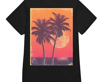 T-shirt con tramonto sulle palme / Maglietta grafica vintage da spiaggia tropicale