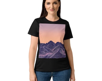 Abstract Neon Mountain Landscape T-Shirt – Retro Futuristic Line Art Graphic Tee