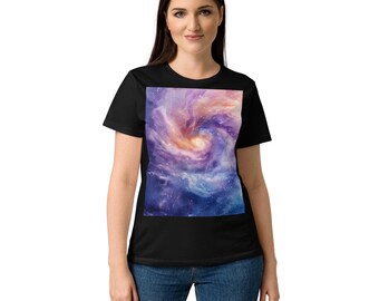 T-shirt con stampa Nebulosa a Spirale Galassia / Universo Cosmico a Vortice su sfondo nero