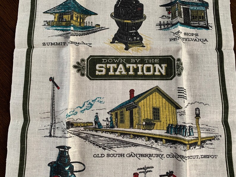 New Vintage Kay Dee Dish Towel with American Train Stations