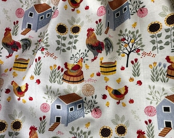 Country, Farmhouse Valance, Roosters, Hen House, Flowers, New