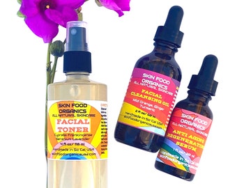 Facial Serum/ Anti Aging Serum, Facial Toner & Facial Cleansing Oil/ Trio Bundle Youth Serum - Face Serum - Facial Serum - Natural Skincare