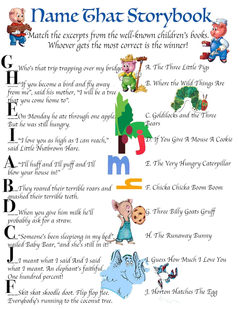 Baby Shower Game Name that Storybook Shower Games Etsy