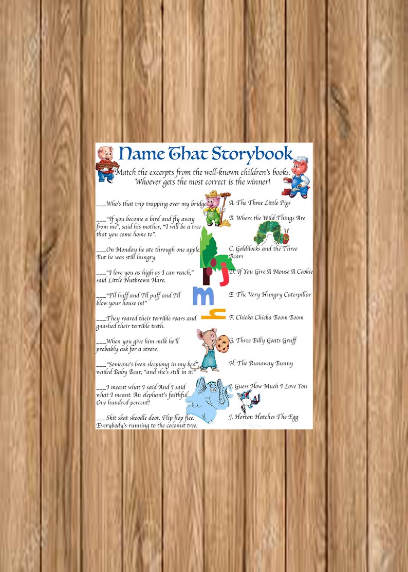 Baby Shower Game Name that Storybook Shower Games Etsy