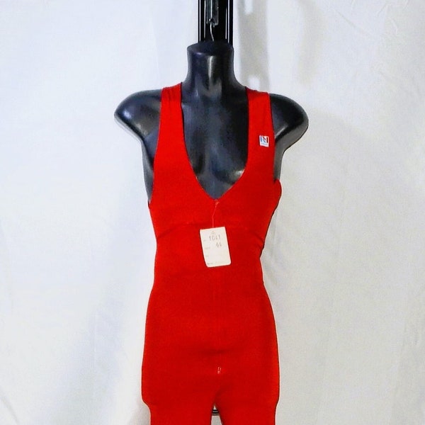 Napoleone Vintage 90s Excellent NEW with tags Made in Italy Cycling Team Stretch Bib-Tights, Size It 44, D 38, Red