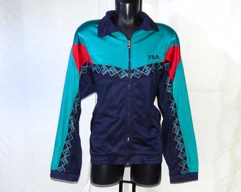 FILA ZELDZAME VINTAGE Jaren '90 Tennissport trainingspak voor volwassenen. Topjas. Labelgrootte IT48, VK-S/M, VS-S/M, blauw, groen, rood