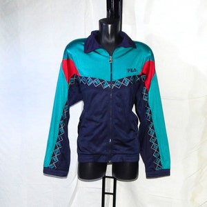 FILA RARE VINTAGE 90s Adults&#39; tennis sport Tracksuit Top jacket . Label Size  IT48, Uk-S/M ,Us-S/M, blue, green, red