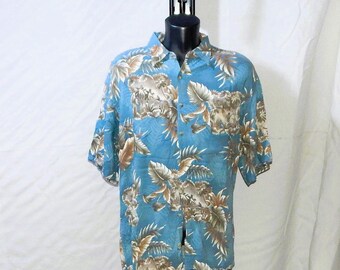 Pierre CARDIN Vintage 1980s Excellent Hawaiian Floral Short Sleeves Cotton Mens Shirts, XL Multicolour