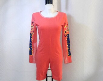 By American Vintage 80s Women's One-Piece all in one Training Fitness Suit. Label Size: US S, Gb 10, D 36. rose gold and multicolour