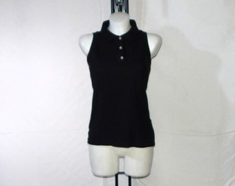 FILA Vintage 90s Made in Italy Women's Tennis Short Sleeves Cotton sleeveless Polo. Label Size It 44, D 38, Us 8, Black
