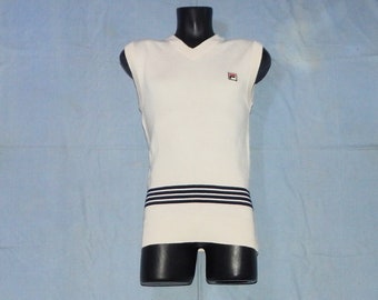 FILA Rare Vintage 90s New without Adults' Tennis Golf Wool Sleeveless Jumper Sweater . Size IT S, Uk S Us XS. Light Beige, Blue