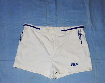FILA Becker Vintage 80s/90s Men's Tennis Shorts, Label Size IT52, Uk38, US36. White, blue