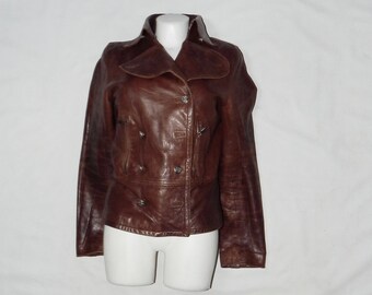 Dolce & Gabbana 1960s Style Womens Double Breast Leather jacket. Label Size 44, Uk12, US8. Brown