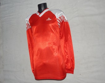 Le Coq Sportif Vintage 80s Excellent Rare Adults' Football Long Sleeve V-Neck Jersey Shirt. Size XL. Red main colour