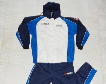 Italia Team Legea Vintage 1990/2000s Adult's Hodie Trainingsanzug, Jacke und Hose, Größe L, Blau/Weiß