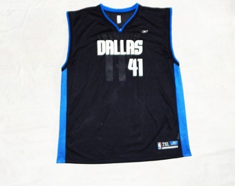 NBA Dallas Vintage Mavericks Dirk Nowitzki Basketbal Reebok Shirt Jersey Vest, Maat 2XL, Zwart/Blauw