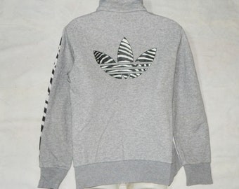 Adidas Vintage 80s Trefoil Rare Big Logo Women's  Training Zipper Sweat Shirt , Size M , Grey