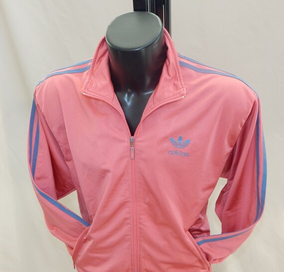 ADIDAS Vintage 80s Adults' Sport Football Tracksuit Top Jacekt . Label Size D 3, GB 34/36 , US S. Pink/ Blue View 2