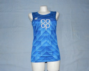 Adidas Vintage 80s trefoil  West Germany Women Volley Running Vest. Size D5, UK38, US-S. Blue Colors