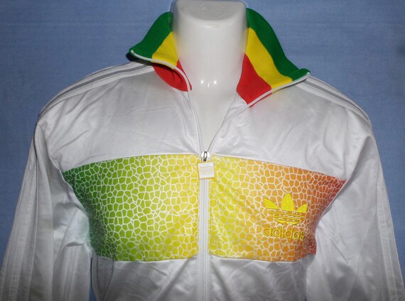 ADIDAS VINTAGE CHILE 62: Rasta Jamaika Oldschool seltene Retro Kleeblätter Trainingsanzug Jacke, Größe S ADIDAS VINTAGE CHILE 62: Rasta Jamaika Oldschool seltene Retro Kleeblätter Trainingsanzug Jacke, Größe S