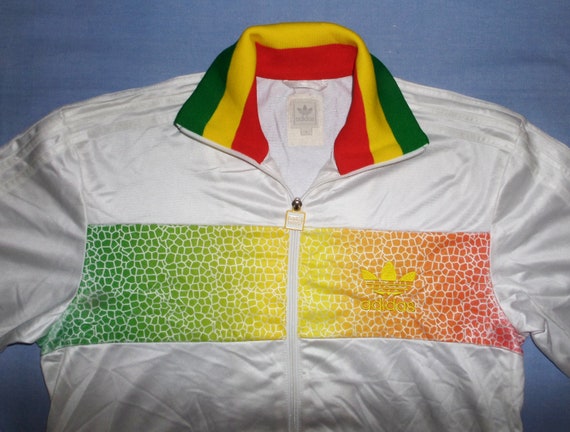 ADIDAS VINTAGE CHILE 62 : Rasta Jamaica Old School Rare Retro Trefoils Tracksuit Jacket,Size S ADIDAS VINTAGE CHILE 62 : Rasta Jamaica Old School Rare Retro Trefoils Tracksuit Jacket,Size S