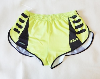 FILA Vintage 90s Adults' Running Short Shorts. Label Size: US M, It 50. Green/Black