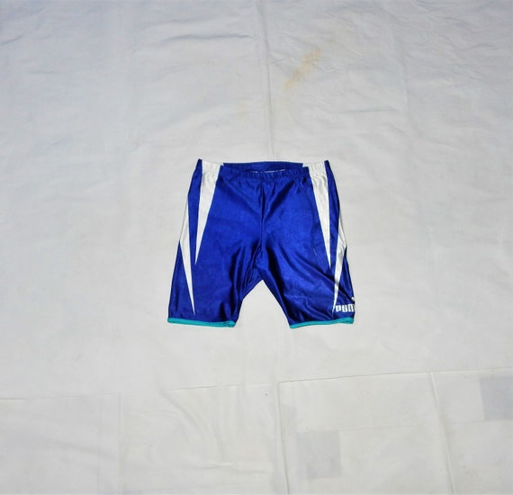 PUMA Vintage 90er Jahre Seltene Lauftraining Sport Gestreifte Shorts für  Erwachsene. Labelgröße: S, Blau/weiß