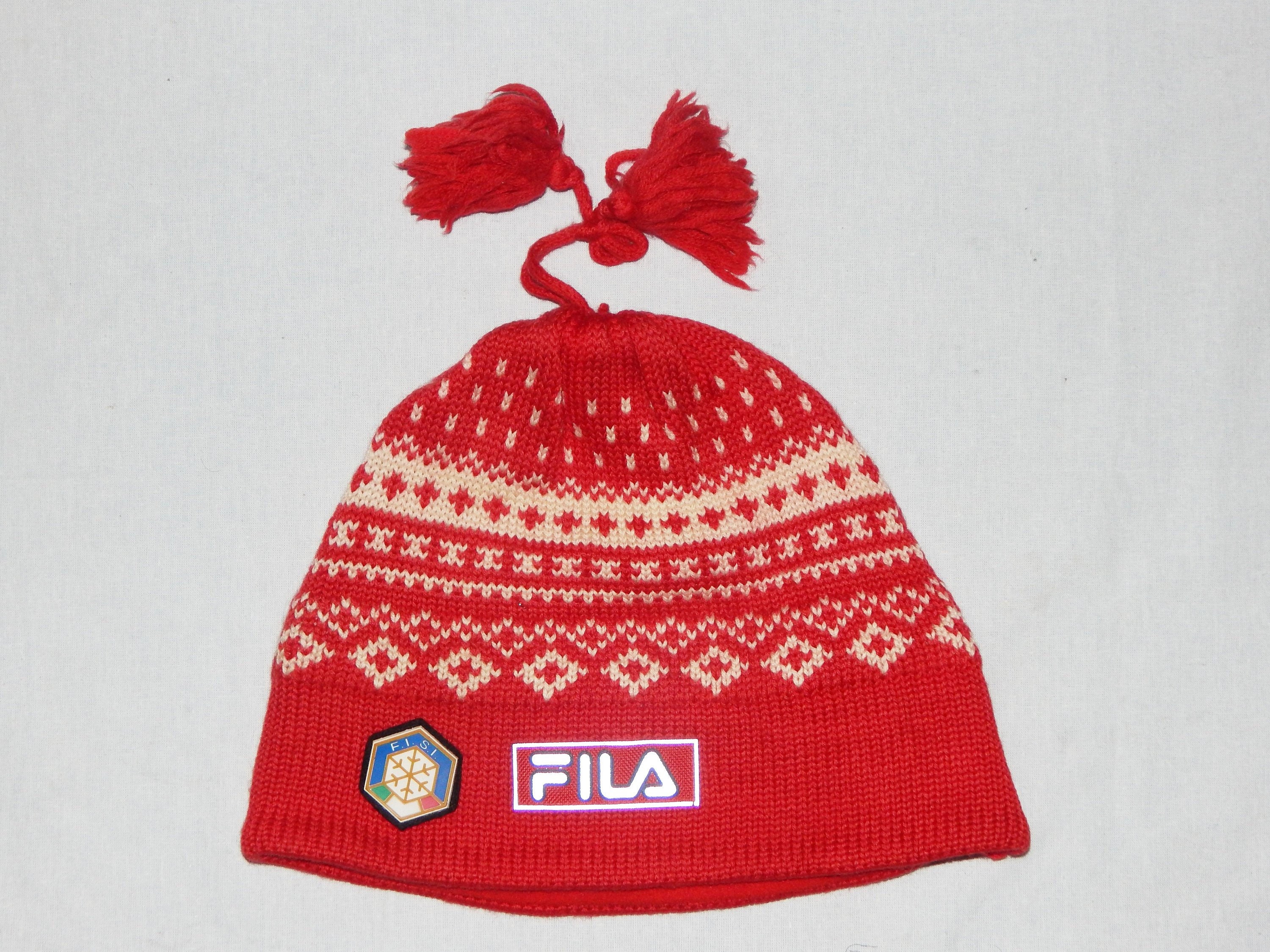 FILA FISI Italia ski Team Rare Vintage 80s,Ski Wool Hat Size L/XL,Red /white